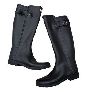 Hunter Refined Tall Rain Boots Women's 7 Black Buckle Strap Waterproof Outdoor